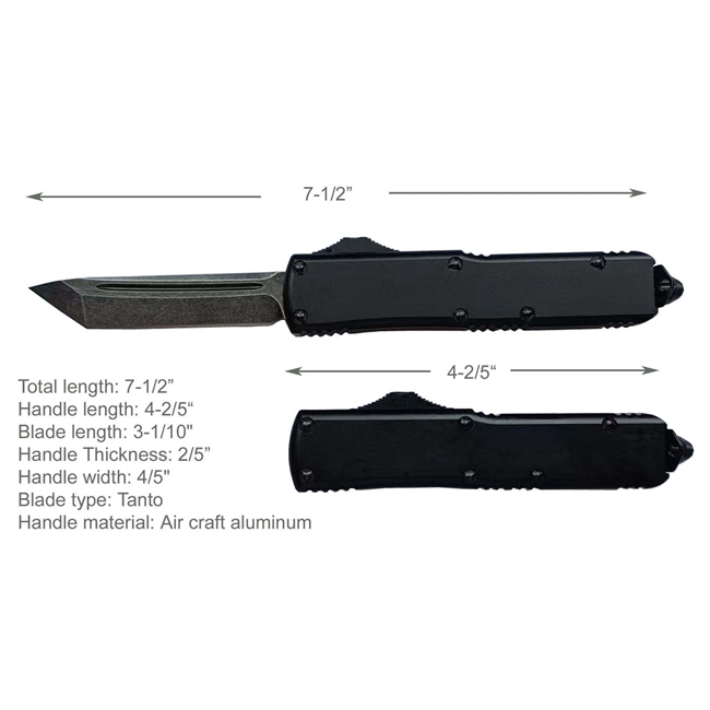 KRATOS High Performance Auto OTF Black Tanto Blade EDC Pocket Knife